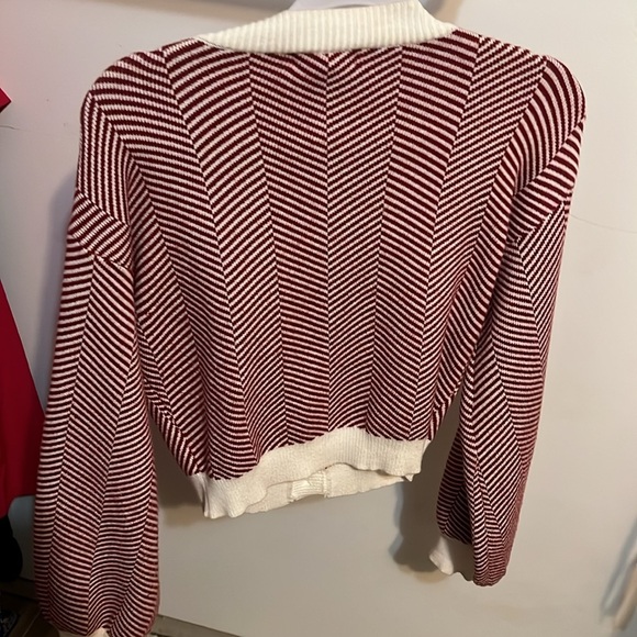 Lulus red & white striped sweater w/ 2 buttons sweater knit material. - Picture 9 of 10